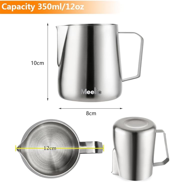 Stainless Steel Milk Frothing Pitcher 14oz, Espresso Milk Frother Cup 400ml Milk Steaming Pitcher with Measurement Scale, Latte Art Pitcher, steamer cup
