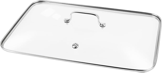 Vayepro Griddle Glass Lid for Lodge 10.62-inch x 16.14-inch Cast Iron Rectangular Reversible Grill/Griddle, Clear Pot Cover Accessories, Glass Basting, Keep Warm and Prevent Splashing