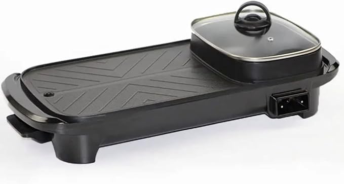 Electric 2 in 1 Grill with Shabu Shabu Hot Pot. Multifunctional Indoor Teppanyaki Korean BBQ Capacity for 2-5 People