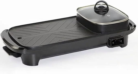 Electric 2 in 1 Grill with Shabu Shabu Hot Pot. Multifunctional Indoor Teppanyaki Korean BBQ Capacity for 2-5 People