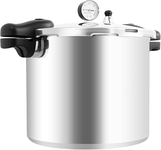 23 Quart Pressure Cooker, Aluminium Alloy Pressure-Cooker Polished Large Capacity Pressure Canner Polished Stovetop Pot with Gauge & Release Valve, Anti-scald Insulated Handle for Family Commercial