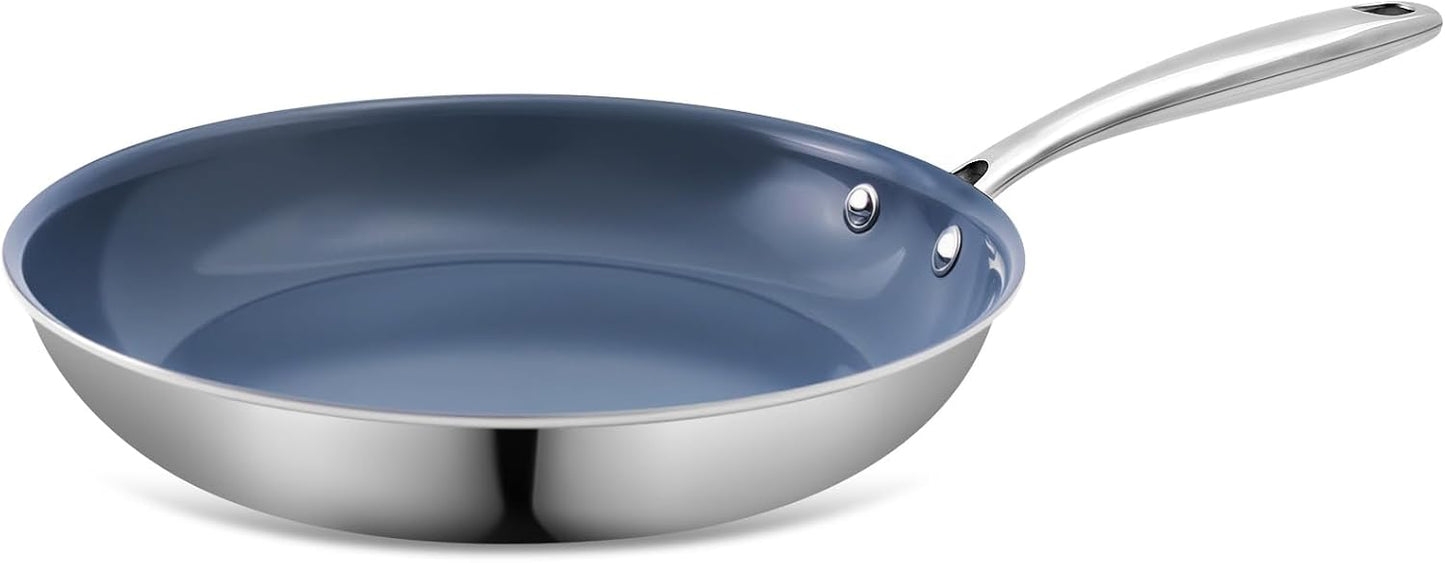 Stainless Steel Nonstick Frying Pan,8 Inch Healthy Non Toxic Ceramic Coating Cookware Works on Induction, Electric Stove and Gas Cooktops,PTFE PFAS PFOA Free Skillet,Dishwasher&Oven Safe