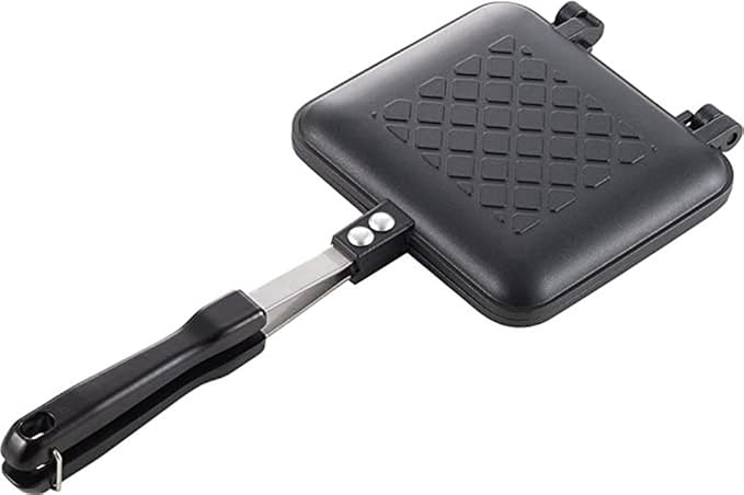 Panini Press Hot Sandwich Maker Non-Stick Panini Grill Pan with Handle Aluminum Flip Pan for Home and Outdoor Camping, 2 Pack