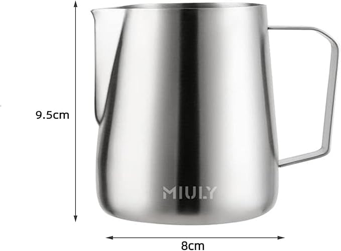 Miuly Milk Frothing Pitcher, 14oz/420ml Stainless Steel Espresso Accessories Frother Pitcher for Cappuccino, Latte Art