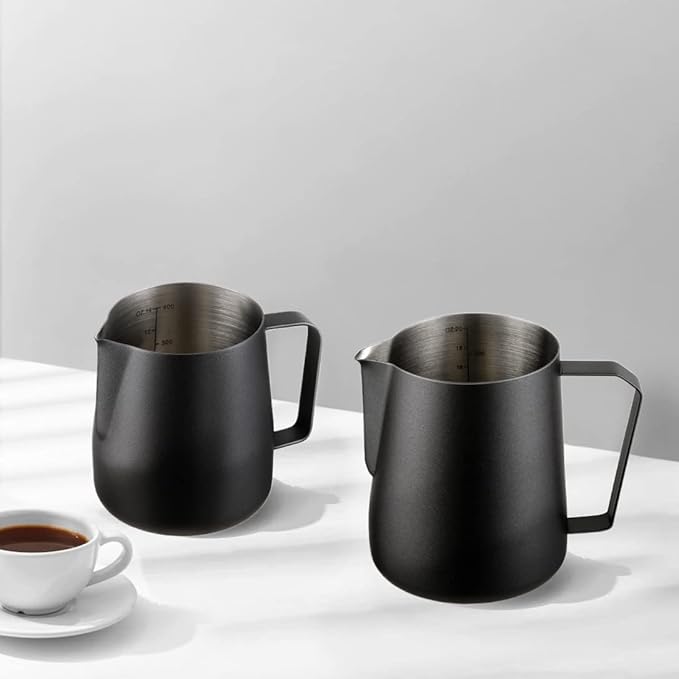 Milk Frothing Pitcher, Stainless Steel Milk Frother Cup,20 OZ/600ML Black Milk Frother Pitcher Barista Tools, Espresso Machine, Milk Frother