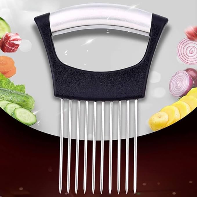 Ultra Onion Slice Holder - Stainless Steel Holder for Slicing Meat, Onion, Potato, Tomato - Kitchen Gadget (1 Pack)