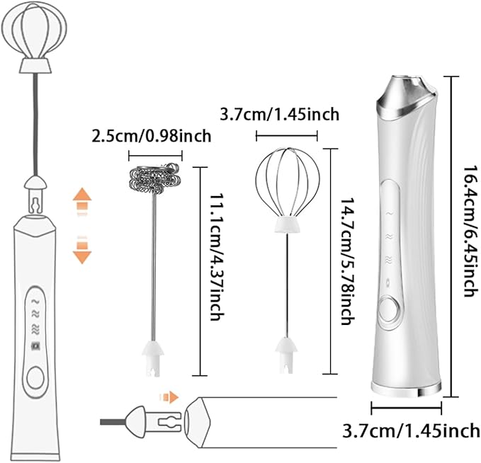 Rechargeable Milk Frother Handheld For Coffee,3 Speeds Frother Wand With Stand, Batidora De Mano Electrica,With 2 Heads,Drink Mixer Electric Handheld,Kitchen Essentials (Silvery)