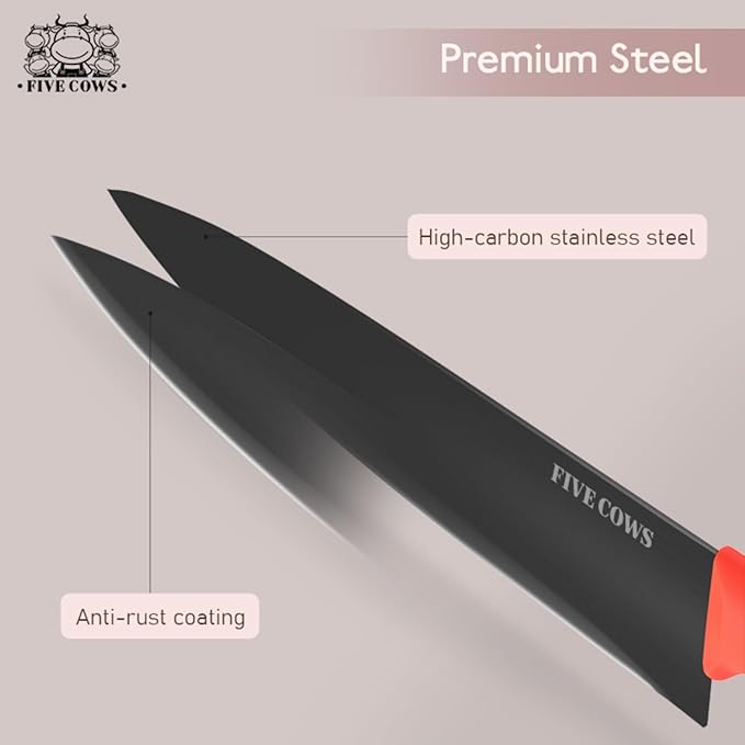 14 Pcs Kitchen Knife Block Set with Sharpener German High Carbon Stainless Steel Chef Knives, Razor-Sharp & Durable, Lightweight Anti-Slip Handle, Professional Set for Home & Kitchen (Red)