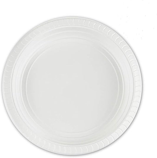 PLASTICPRO Round Plastic Plates And Bowls Microwaveable, Disposable, White, Dinnerware (800, 7'' Inch Plates)