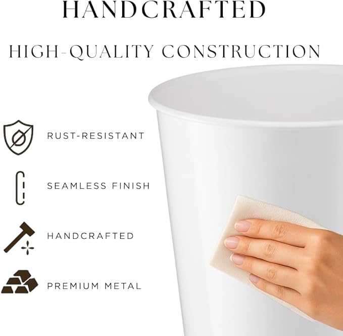 Monarch Abode White Handcrafted Metal Wastebasket for Home Office Bedroom, Decorative Waste Basket, Modern Bathroom Garbage Can, Durable & Decorative Trash Bin, White Bathroom Trash Can