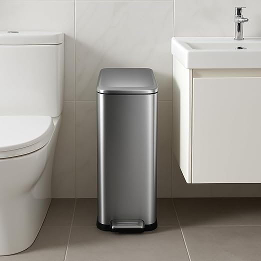 Garvee 13 gal Kitchen Trash Can, Stainless Steel Step Garbage Bin with Soft-Close Lid & Removable Bucket, Fingerprint Proof, Slim for Narrow Spaces, Bathroom or Office
