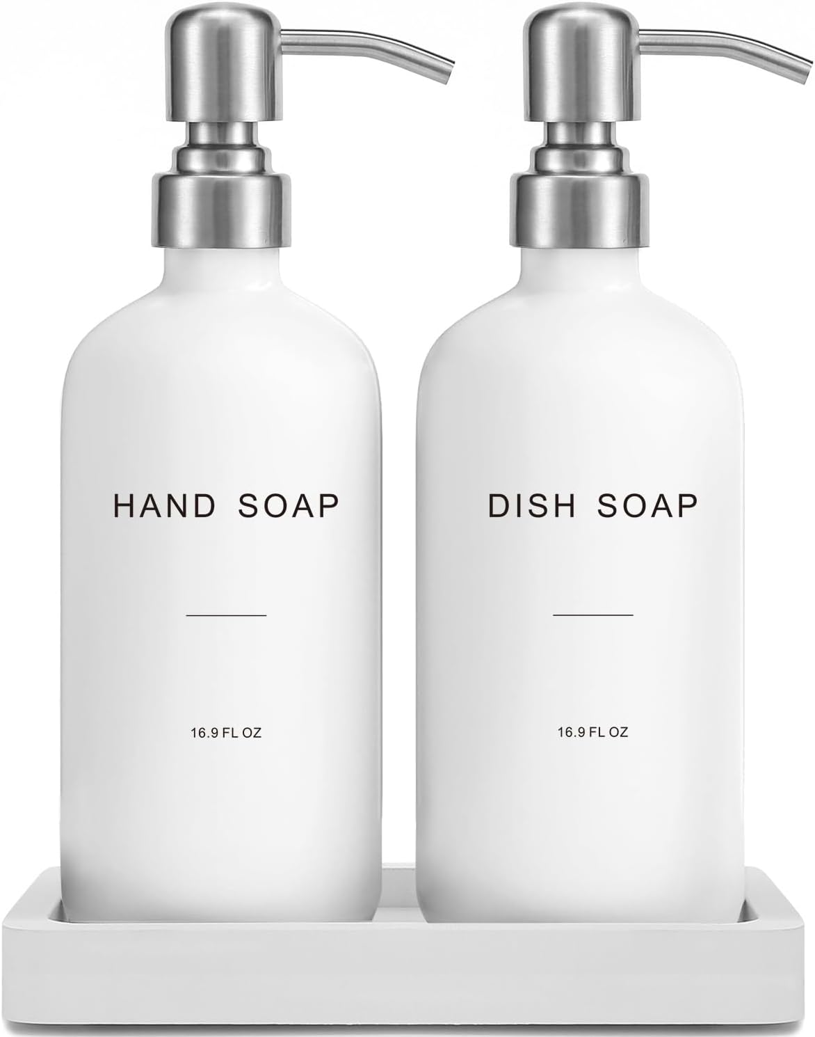 White Soap Dispenser for Kitchen Sink, Dish and Hand Soap Dispenser with Silver Stainless Steel Pump, Perfect for Kitchen Decor and Accessories. (Silver & White)