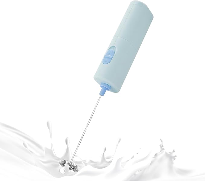 Powerful Electric Milk Frother, Battery Operated Drink Blender, Foam Maker Mixer, Milk Frother Handled for Coffee, Latte, Matcha, Protein Powder (Light Blue)