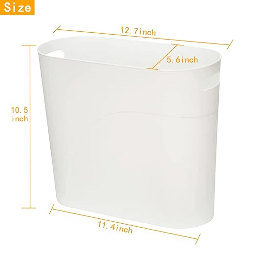 HZSOOCH 3 Pack Slim Waste Basket 3.2 Gallon 12L Plastic Small Trash Can, Office Trash Can, Slim Garbage Container Bin, Small Wastebasket with Handles for Narrow Spaces Bathroom, Kitchen (White)