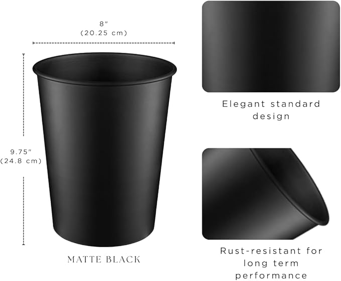Monarch Abode Black Handcrafted Metal Wastebasket for Home Office Bedroom, Decorative Waste Basket, Modern Bathroom Garbage Can, Durable & Decorative Trash Bin, Black Bathroom Trash Can