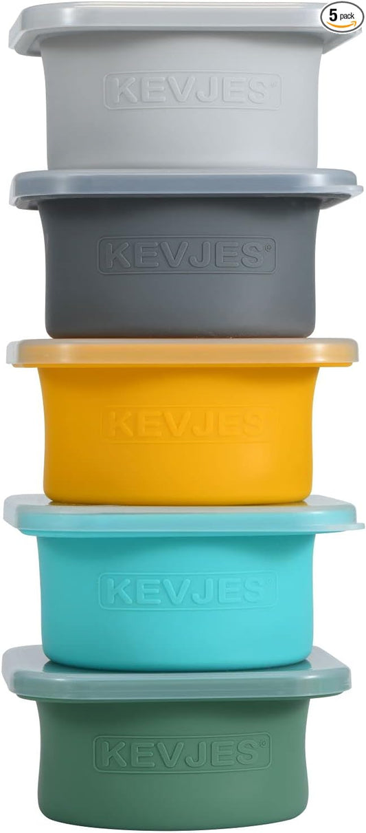 Stackable Silicone Artisan Pizza Dough Proofing Containers with Lids pizza making accessories (1 Yellow+1 Green+1Blue+1 Gray+1 Space Gray)