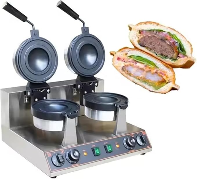 Non-Stick Commercial Hamburger Press - Electric Panini Maker with Adjustable Temperature 50-300℃ - Ideal for Waffles, Ice Cream Sandwiches & Grilled Burgers