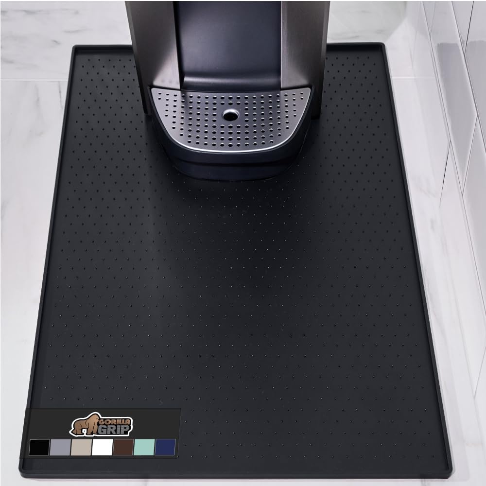GORILLA GRIP Silicone Coffee Mat, 15x23, Espresso Drink Bar Station Accessories, Use Under Machine, Waterproof Heat Resistant Multi-Use Dish Drying Mats, Stays in Place, Kitchen Home Decor, Black