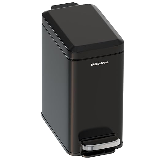 Small Bathroom Trash Can with Lid Soft Close, 6 Liter/1.6 Gallon Stainless Steel Dorm Trash Can with Removable Inner Bucket, Slim Garbage Can for Office, Bedroom, Toilet, Live Room, Black