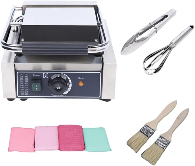Commercial 1800W Panini Press Grill, Dual-Sided Electric Griddle Machine with Non-Stick Surfaces, Adjustable Temperature Control, Opens 180°, Stainless Steel Sandwich Maker