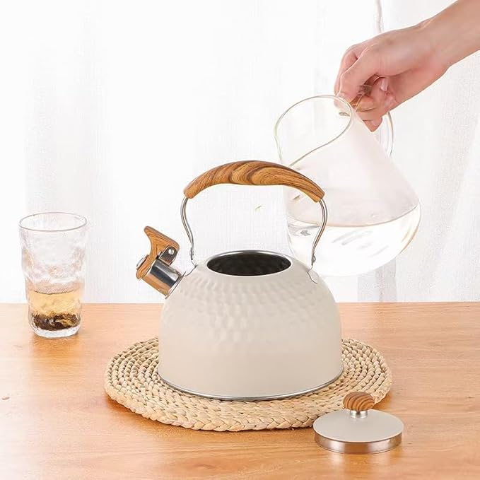 Tea Kettle Stovetop Whistling Teakettle Teapot, Stainless Steel, 2.5 L (Creamy White)