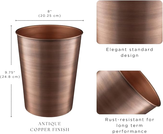 Monarch Abode Copper Handcrafted Metal Wastebasket for Home Office Bedroom, Decorative Waste Basket, Modern Bathroom Garbage Can, Durable & Decorative Trash Bin, Antique Copper Bathroom Trash Can