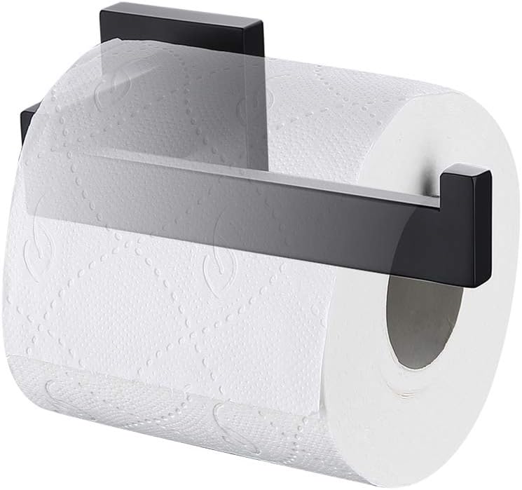 TASTOS Toilet Paper Holder Matte Black, Toilet Tissue Roll Holders Dispenser and Hangers Wall Mounted for Bathroom & Kitchen, Stainless Steel Modern Square Style