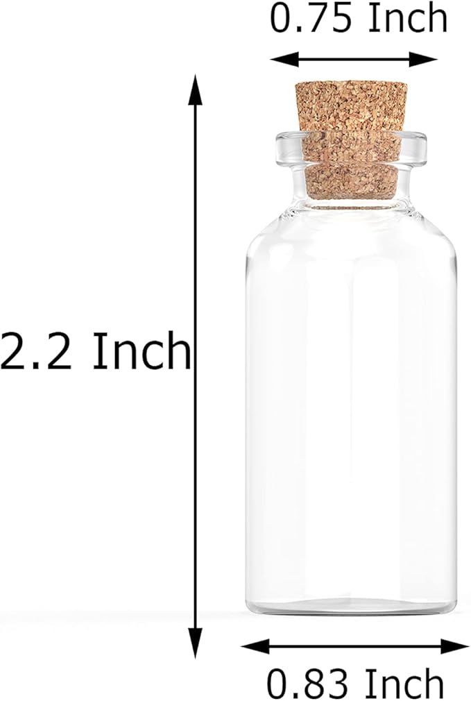 Axe Sickle 10 mL Cork Stopper Glass Bottles Mini Transparent Glass Bottles 24 Pcs.