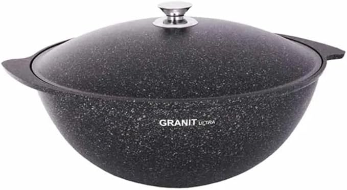 Aluminum Wok Kazan Cooking Pot Granit Ultra Non-Stick Kazan for Making Pilaf with Lid Camping Cookware Dutch Oven Kitchen Pot (9.5-qt. (9 L))