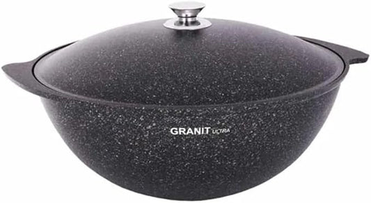 Aluminum Wok Kazan Cooking Pot Granit Ultra Non-Stick Kazan for Making Pilaf with Lid Camping Cookware Dutch Oven Kitchen Pot (9.5-qt. (9 L))