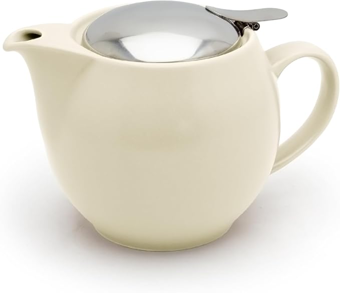 Zero Japan Bee House Round Teapot - Ceramic Teapot with Removable Lid & Stainless Steel Infuser for Loose Tea - Small Tea Pot for One - Silky Ivory (15 oz)