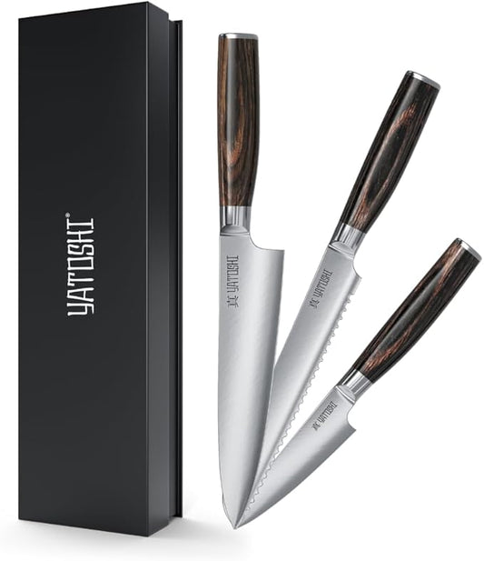 Yatoshi Kitchen Knife Set - 3 Piece, Ultra Sharp High Carbon Stainless Steel, Full Tang