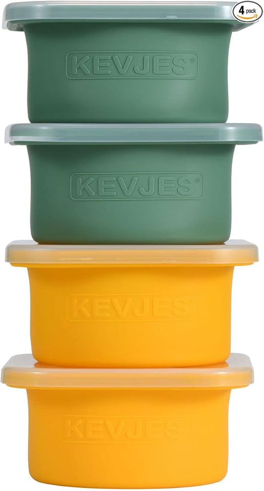 Stackable Silicone Artisan Pizza Dough Proofing Containers with Lids (2 Yellow+2 Green)
