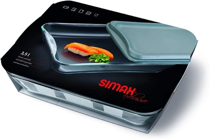 Simax Exclusive Clear Rectangular Glass Roaster | With Snap On Lid, Heat, Cold and Shock Proof, Made in Europe, 3.5 Quart
