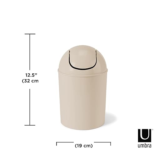 Umbra 1.25 Gallon Mini Waste Can with Removable Swing-Top Lid - Small Garbage Bin for Kitchen, Bathroom, Bedroom, Office - Compact Trash Can Fit Under Tables & Counters - Oatmeal