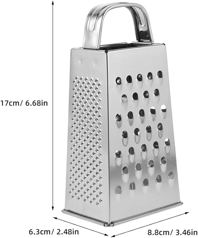 Cheese Grater - Stainless Steel Vegetable Grater with Handle, 4-Sided Multifunction Kitchen Box Garlic Slicer, for Cheese, Potato, Fruit & Vegetable 6.5 x 3.5 x 2.5 inch