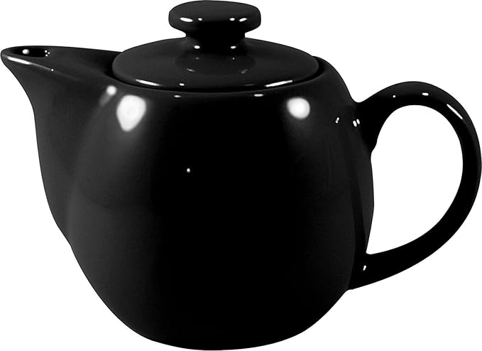 OmniWare 14 Oz Stoneware Teapot with Stainless Steel Mesh Infuser (Black) - Microwave & Dishwasher Safe, Removable Infuser, Retro-Style Kitchenware Ideal for Loose Tea Brewing