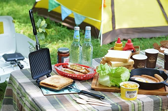Panini Press Hot Sandwich Maker Non-Stick Panini Grill Pan with Handle Aluminum Flip Pan for Home and Outdoor Camping, 1 Pack