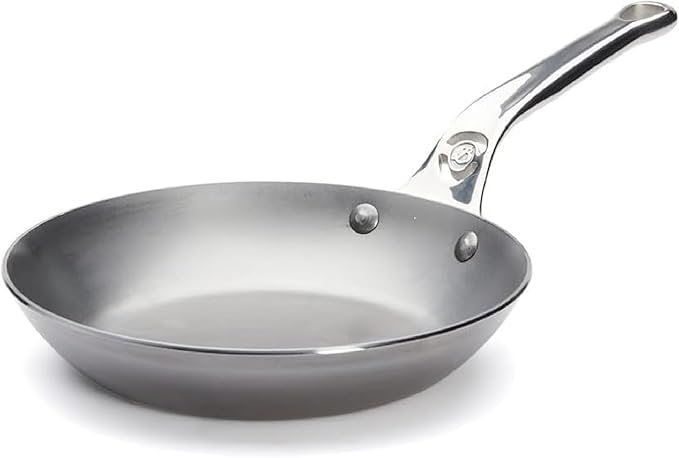 De Buyer MINERAL B Pro Carbon Steel Fry Pan - 8” Diameter, 5.5” Cooking Surface - Ideal for Searing, Sauteing & Reheating - Made in France