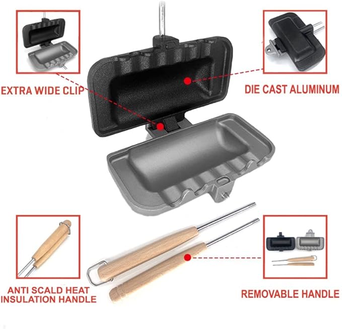 Double Sided Sandwich Panini Maker with Handle, Aluminum Alloy Sandwich Flip Pan Crimp Sealing Baking Pan for Fluffy Pancakes, Omelets, Frittatas