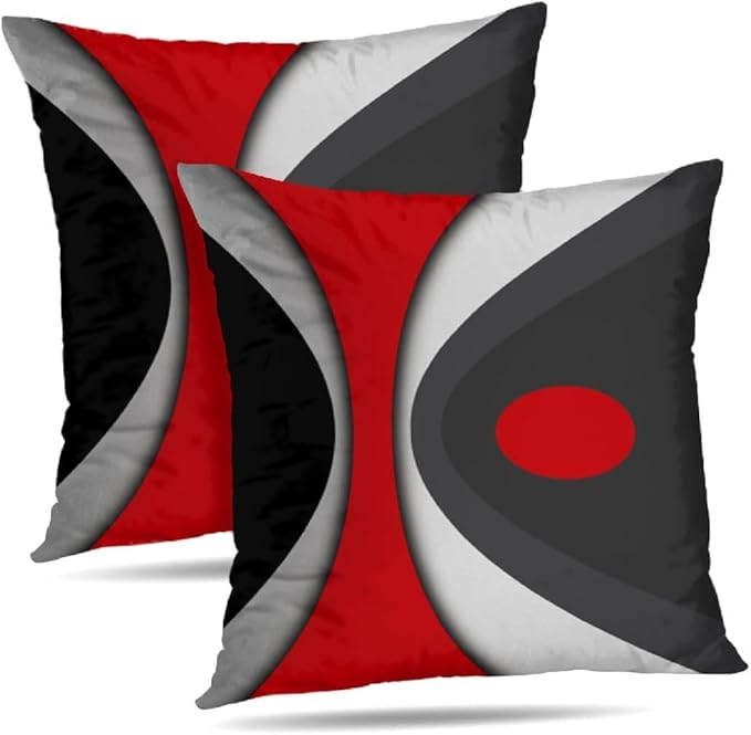 Modern Art Geometric Pillow Cover, Decorative Throw Pillow Covers Black Red Abstract Artwork Cushion Cover for Bedroom Sofa Living Room 16 x 16 Inch Set of 2