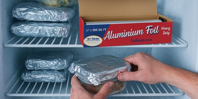 Foilman Thick & Heavy Duty Aluminum Foil Roll with Sturdy Corrugated Cutter Box, Food Safe Cling Wrap for Cooking, Baking, Roasting, Grilling, Freezer Storage - Durable Kitchen Use - 12 in x 300 sq ft