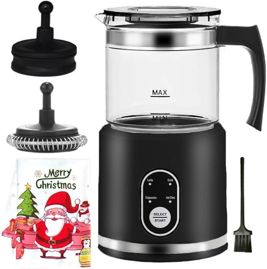 Electric Milk Frother,4 in 1 -Automatic Milk Frother,14oz Silent Operation Hot and Cold Milk Foamer Temperature Control Milk Steamer Warmer for Coffee,Latte,Cappuccino,Hot Choc,Dishwasher Safe (Black)