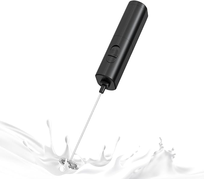 Powerful Electric Milk Frother, Battery Operated Drink Blender, Foam Maker Mixer, Milk Frother Handled for Coffee, Latte, Matcha, Protein Powder (Black)