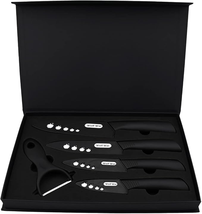 Kitchen Ceramic Knife Set Professional Knife With Sheaths, Super Sharp Rust Proof Stain Resistant (6" Chef Knife, 5" Utility Knife, 4" Fruit Knife, 3" Paring Knife, One Peeler)