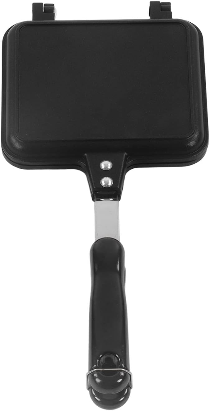 Double Sided Frying Pan, Sandwich Grill Maker with Non Stick Cast Iron Grilling Plate - Foldable Grill for Breakfast, Toast, Panini, Waffle