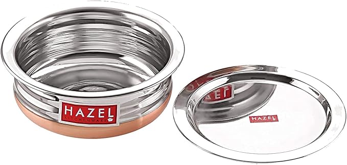 HAZEL Stainless Steel Copper Bottom Handi Set with Lids | Traditional Indian Cookware & Serveware | Set of 4 (0.8, 1.3, 1.7, 2.1 Quarts) | Durable Pots for Curry, Biryani & More