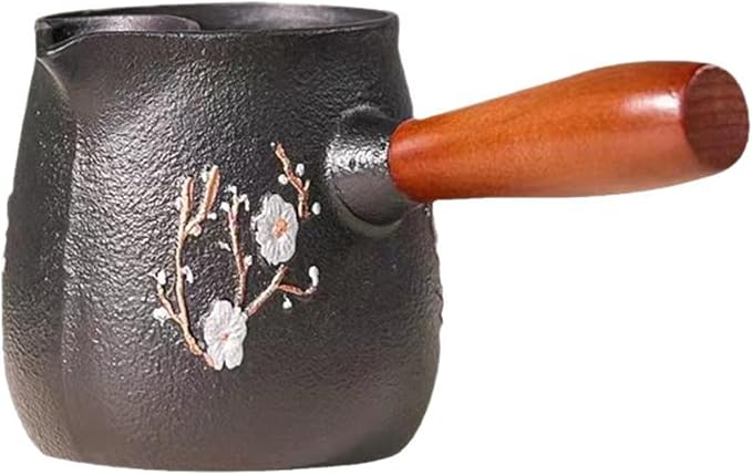 Handcrafted Cast Iron Teapot for Open Flame Brewing - Side Handle Tea Kettle for Milk Tea, Boiling, and Steeping - Traditional Tea Set (Plum Flower)