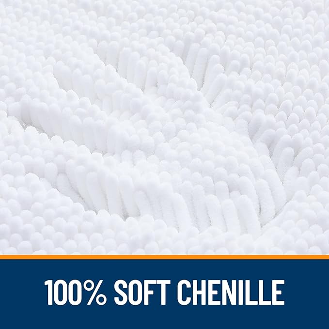 OLANLY Bathroom Rugs Sets 2 Piece, Soft Absorbent Chenille Bath Mats and U-Shaped Contour Toilet Mat Area Rug Set, Machine Washable Bath Carpet, Home Decor Accessories(30"x20"+24"x20", White)