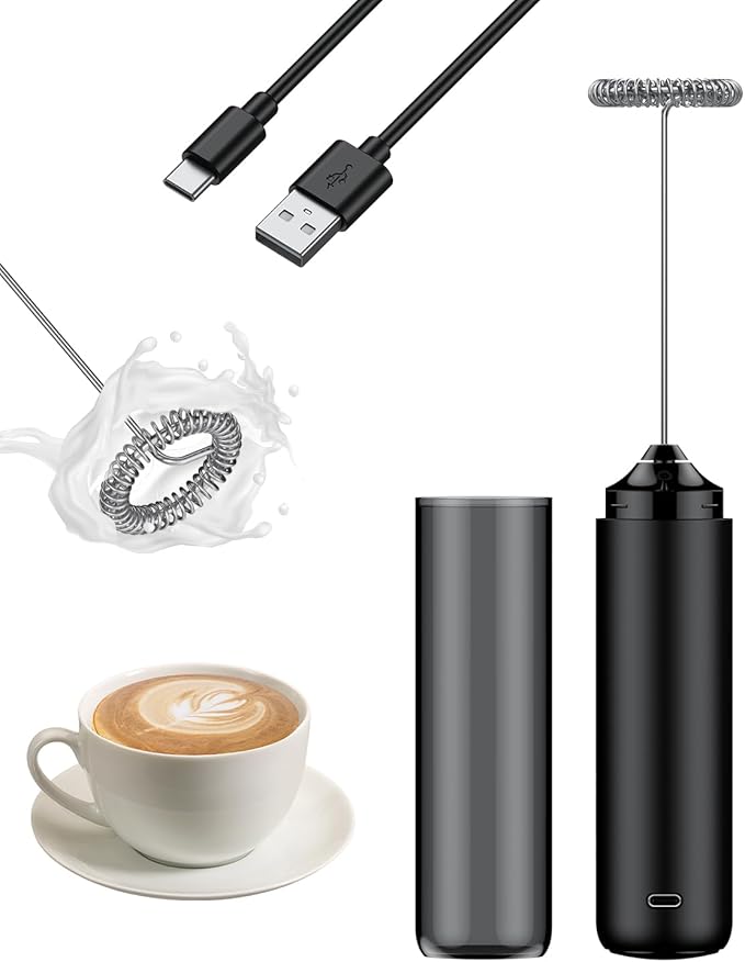 Pawfly Rechargeable Milk Frother Wand, Milk Frother Handheld with Stainless Steel Whisk, Portable Coffee Frother, Powerful Electric Drink Mixer Foam Maker for Cappuccino Latte Matcha Hot Chocolate
